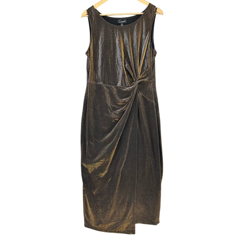 Connected Apparel Side Knot Metallic Gold Silver Bronze Sheath Dress 10 Cocktail